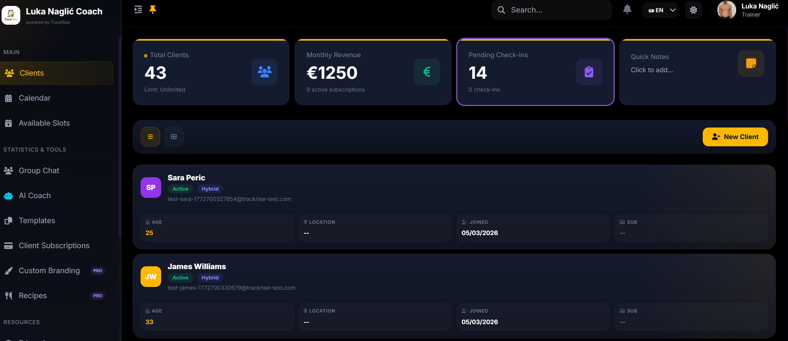 TrackRise dashboard